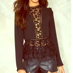*NWT* NastyGal x Lucy Wang Black Crochet Blouse(L)